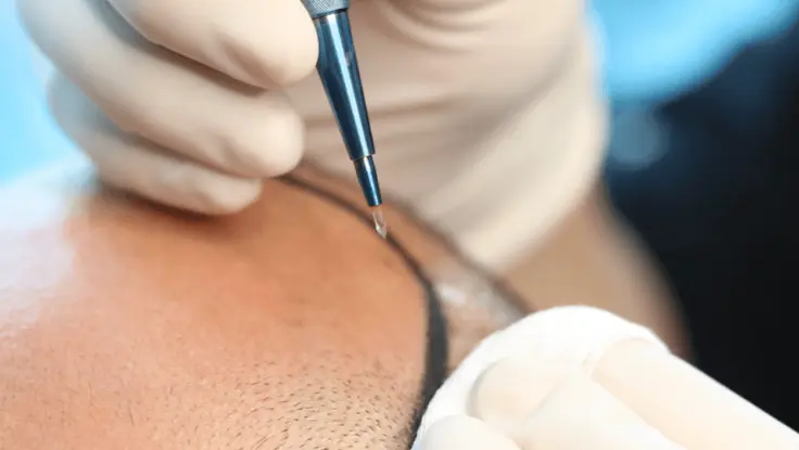 Best Sapphire FUE Hair Transplant Treatment Services, Chennai A patient at a hospital receives assistance from medical personnel during a hair transplant process