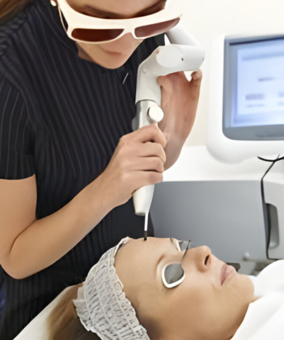 Top Q Switch Laser Treatment For Pigmentation in Coimbatore A professional is utilizing laser equipment on the face of a woman receiving laser treatment at a clinic