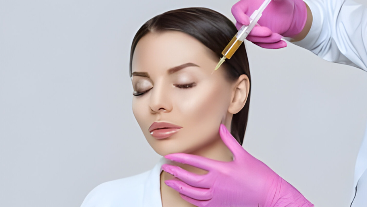 A woman getting a face injection to treat certain issues and improve the appearance of her skin