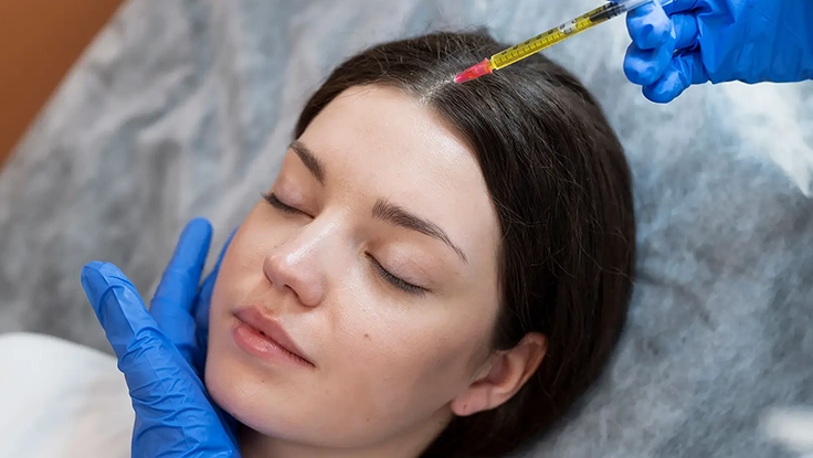 Personalized MESO hair loss therapy at Bonitaa Skin & Hair Care. Scalp assessment before treatment.