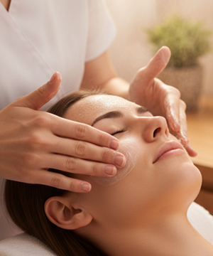 Skin preparation process before microdermabrasion facial to cleanse pores and ready skin for smooth exfoliation