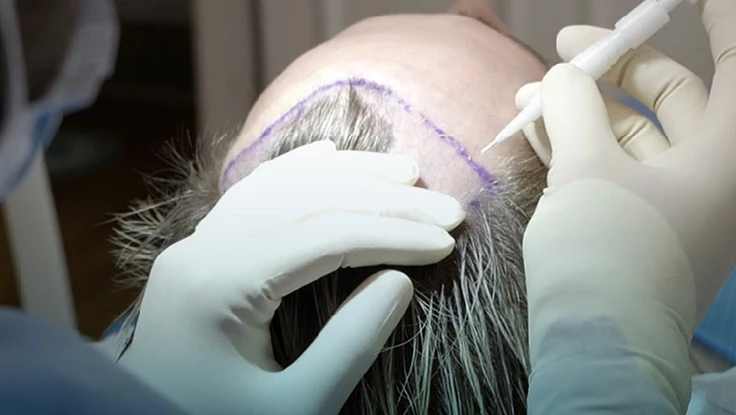 Specialist performing dhi method hair implantation procedure for hair loss in Sungam