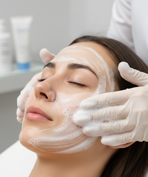 Skin preparation process carried out by specialists to ensure safe and effective skin care results