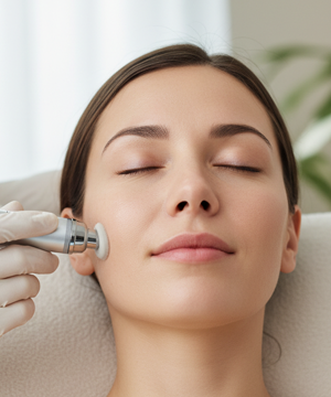 Polishing and suction step in microdermabrasion that smooths skin and enhances natural glow